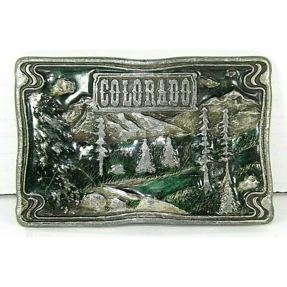 Bergamot Brass Works Dix Leather Denver Colorado Enamel Belt Buckle 1976 Vintage